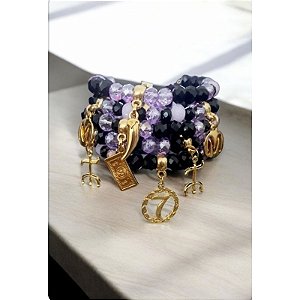 Pulseira Bracelete 5 Voltas Maria Mulambo Preto Roxo Umbanda Candomblé