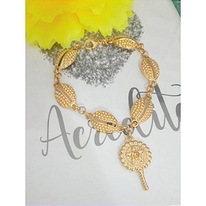 Pulseira Búzio Abebe Dourado Umbanda Candomblé