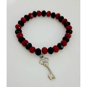 Pulseira Cristal Preto Vermelho Exu Chave Caminho Umbanda Candomblé