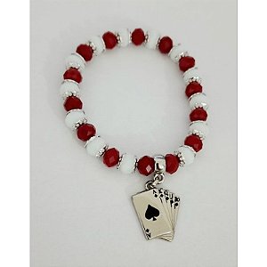 Pulseira Cristal Vermelho Branco Baralho Malandro Umbanda