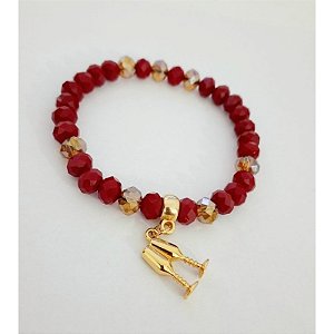 Pulseira Cristal Vermelho Golden Pombogira Taça Umbanda Candomblé