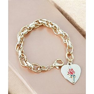 Pulseira Folheada Dourada Pombogira Rosa Vermelha Umbanda Candomblé