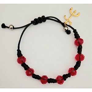 Pulseira Nó 7 Cristais Vermelho Tridente Proteção Pombogira