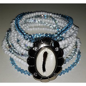 Pulseira Prateada Realeza Miçangas Cristais Umbanda Candomblé