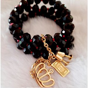 Pulseira Rainha Cristal com pingente taça,coroa e dinheiro