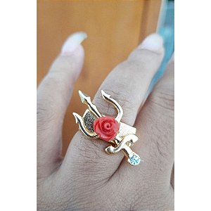 Anel Folheado Tridente Rosa Vermelha Pombogiras Umbanda Candomblé