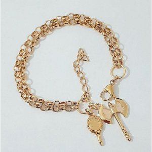 Pulseira Folheada Abebe Oshe Elo Português Duplo Umbanda Candomblé.