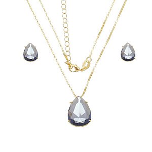 Conjunto Gota Zircônia Roxa