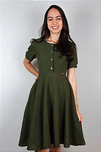 Vestido de Linho Helena Verde Musgo