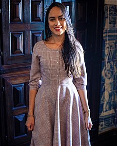 Vestido Xadrez Filomena Rosa - Coleção Santa Zélia
