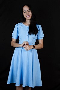 Vestido de Linho Helena Azul França
