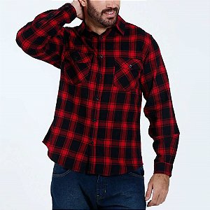 Camisa Masculina Manga Longa Xadrez - Vermelha