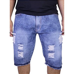 Bermuda Jeans Premium com Detalhes - Azul Claro