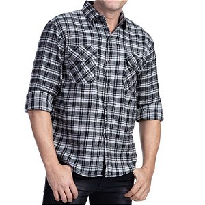 Camisa Masculina Manga Longa Xadrez - Preta