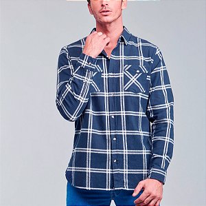 Camisa Masculina Manga Longa Xadrez - Azul