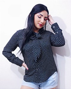 Camisa Preta com Gola Laço