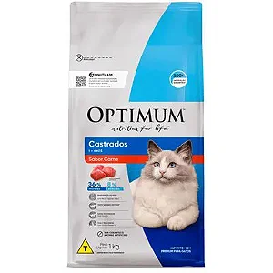 Ração Optimum para Gatos Adultos Castrados Sabor Carne 1Kg