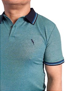 Polo piquet viscose poliéster cor verde petróleo coleção elegance arara