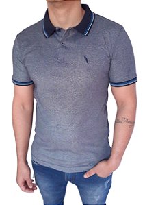 Polo piquet viscose poliéster cor cinza e azul marinho coleção elegance arara