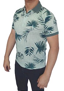 Polo 100% algodão estampas com folhagem verde coleção elegance arara