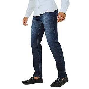 Calça jeans slim masculina azul escuro lavagem sutil