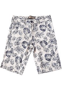Bermuda masculina de sarja slim fit estampada floral cor branco e marinho