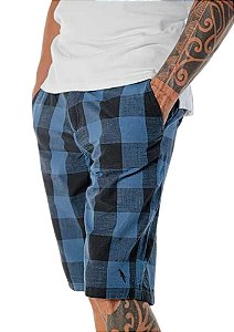 Bermuda sarja masculina xadrez cores azul preto