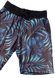 Bermuda masculina moletom estampada floral cores preto verde e azul