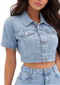Camisa Jeans Manga Curta Feminina