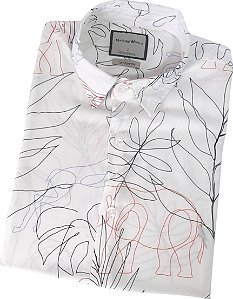 Camisa social manga curta viscose detalhes da fauna e flora coleção elegance arara