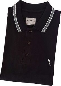 Polo em piquet algodão/elastano preta frisos brancos coleção elegance arara