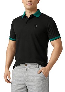Polo em piquet algodão/elastano preta/verde petróleo coleção elegance arara