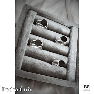 Anel unissex duplo em prata com pedra natural ônix