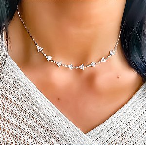 Choker elos Groumet Zircônias lapidação triangulares