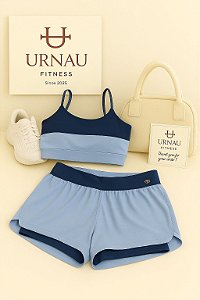 conjunto Short duplo  azul bebê e azul marinho