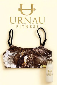 Top alça fina, bojo removível. Tamanho: M - Preto com Passaro