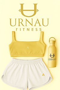 1 Conjunto de top amarelo manteiga e Short duplo, branco e amarelo manteiga - Tamanho: 36/44.