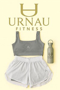 Conjunto top cinza e short duplo branco com Cinza - tamanho: 36/44