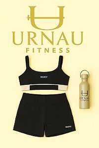 Conjunto de top e short - preto com detalhe off white - Tamanho: 36/44