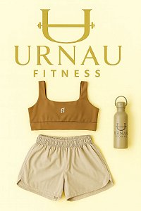 Conjunto de Top e Short duplo- Cappuccino com off white - Tamanho: 38/44