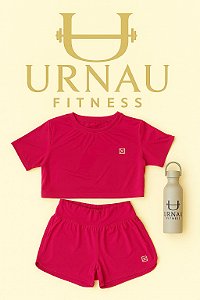 Conjunto de Blusa de manga curta e short duplo- tecido gelado- Pink- Tamanho: 38/44