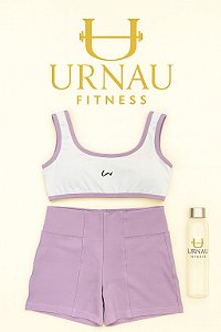 Conjunto de top e short - lilás e branco - Tamanho: 38/44