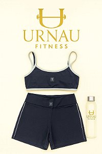 Conjunto de top e short preto e off white- tamanho; 36/42