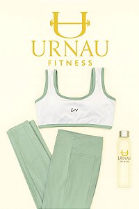 Conjunto de top e calça- Verde menta e branco - Tamanho- 36/44