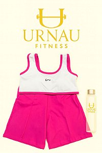 Conjunto Top e Short - Pink com branco - Tamanho: 38/44