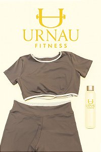 Conjunto de Cropet e short - poliamida- Tamanho: 36/44- Areia com off white