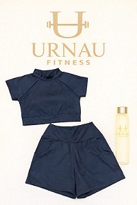 Conjunto de Cropett e short duplo com bolso- Preto- Tamanho: 38/44