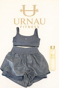 Conjunto de Top e Short duplo com Voile- Tamanho: 36/42- cinza chumbo