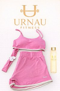 Conjunto NK- top com bojo-short - Rosa chiclete, com faixa de cabelo Tamanho: M