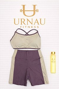 Conjunto de Short e Top com alças finas e bojo- lilás e off white - Tamanho: 38/44